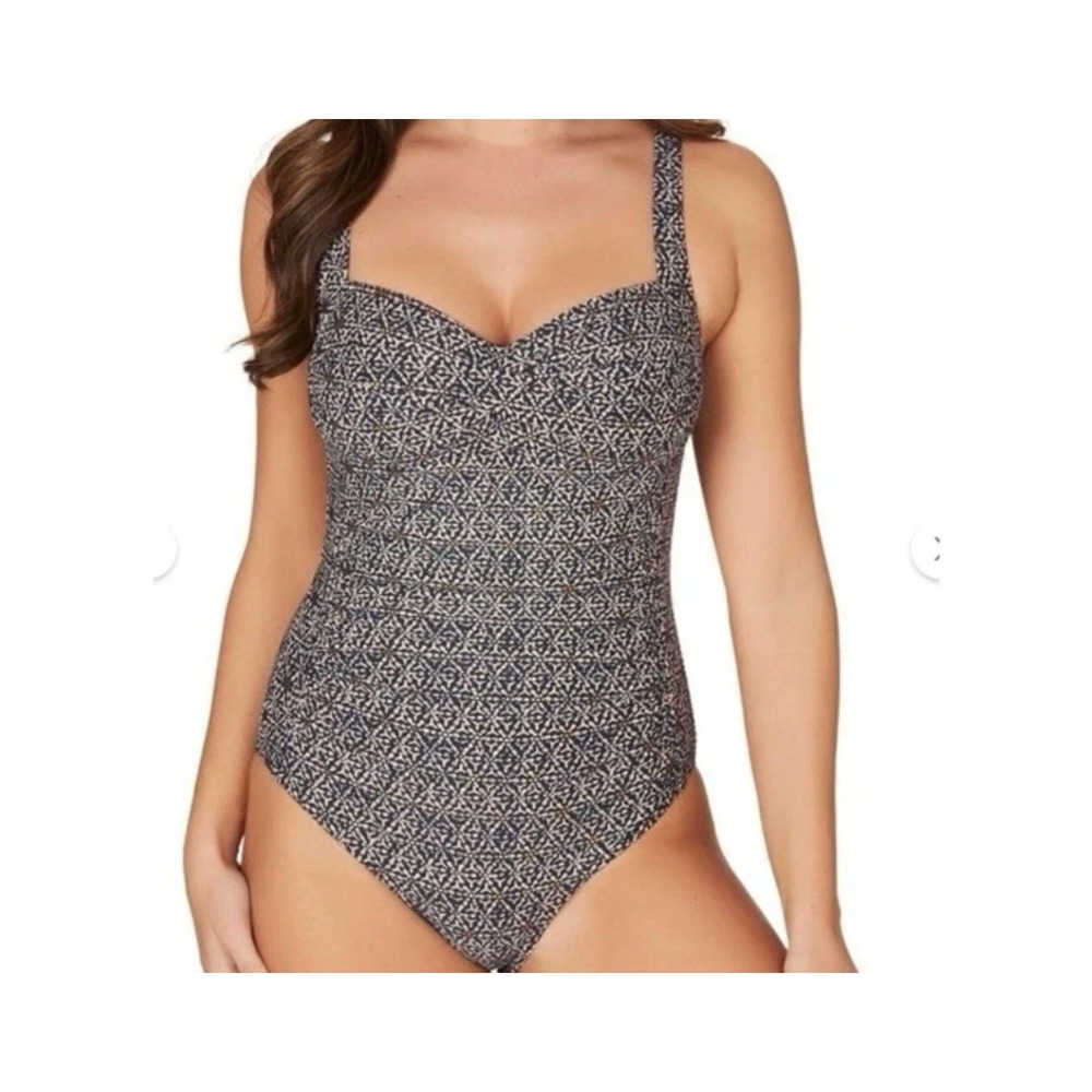 Bond-eye Australia One Piece Swimsuit Rushing Sz 10 US Navy‎ Geometric Pattern